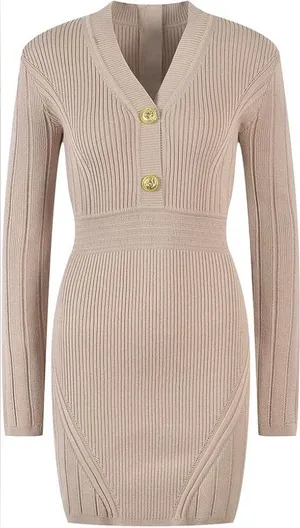 🍒AMTIOUS Elegant Tan Knit Dress thumbnail 1