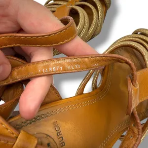 Tory Burch Charlene Sandals 7.5 Tan Gold Leather Heels Dress‎ Party Elegant thumbnail 11
