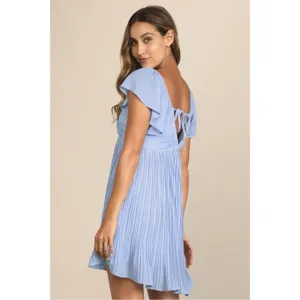 Lulus Amalfi Coast Light Blue Pleated Flutter Sleeve Mini Dress XL Coquette thumbnail 4