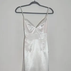 Lulus White Satin Wedding Dress with Pearl Straps NWT Size XS thumbnail 5