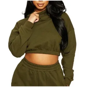Naked Wardrobe NEW Women XS Olive Green Crop Long Sleeve Sweatshirt Hoodie thumbnail 1