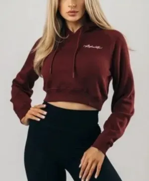 Alphalete Signature‎ Maroon Cropped Fleece Hoodie Small NWT thumbnail 1
