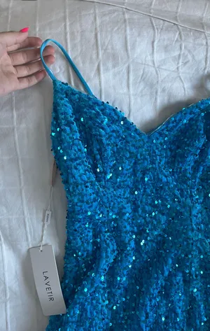 Blue Sequence Prom Dress Size 8 thumbnail 4