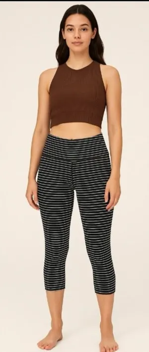 Lululemon Wunder Under Black White Stripe Crop Leggings 10 Athletic Workout Gym thumbnail 1