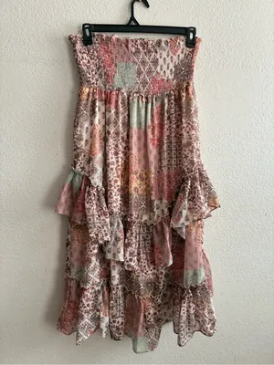 Life Boho Patchwork Ruffle Convertible Dress/Skirt Blush Multi L Pink Size L thumbnail 11