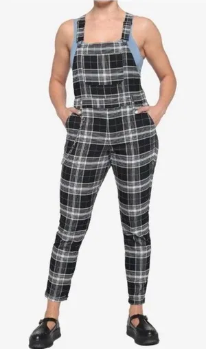 Hot Topic Plaid Overalls Size Medium Black White Academia Grunge Punk Goth thumbnail 1