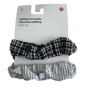 Seersucker Blister Check Lululemon Uplifting Scrunchies 2 Black and White / Vap thumbnail 2