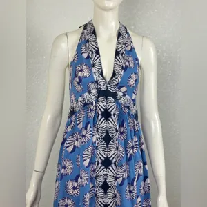 By Anthropologie XS Halter Cutout Midi Dress Maxi Blue Seashells Print. J-13 thumbnail 11