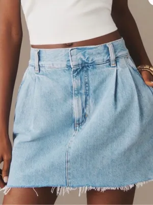 Agolde Becker XS 25 Denim High Rise Mini Skirt Light Wash Pleated Tailgate SEC thumbnail 1