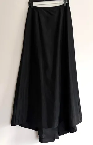 Vintage 90s Cache Black Satin Train Maxi Skirt Formal Prom Whimsigoth Goth 10 thumbnail 1