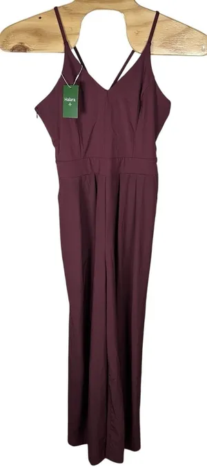 NEW Halara Breezeful Backless‎ Side Zipper Pocket Wide Leg Quick Dry Jumpsuit LT thumbnail 1