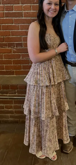 Lulus Pink Floral Tiered Midi Dress thumbnail 4