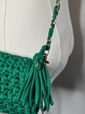 NEW Handmade Green Crochet Chain Strap Crossbody Purse Summer Boho Vacation thumbnail 3