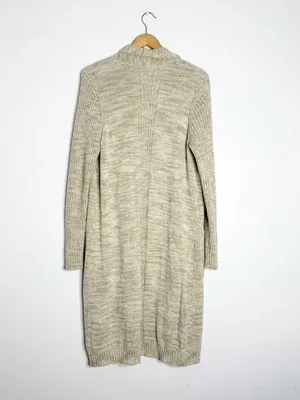 Anthropologie Long Open Front Duster Cardigan XL Beige Knit Pockets thumbnail 6