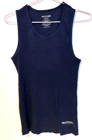 True Religion Cotton Blend Ribbed Tank Top Navy Blue Womens Size Medium thumbnail 1