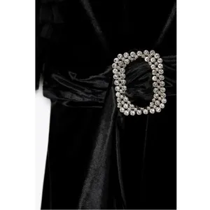 NWT!! ZARA Black Velvet Dress Ruffled Tulle Sleeves Rhinestone Party Cocktail thumbnail 11