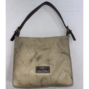 Dooney & Bourke Leather Handle Hobo‎ Canvas Faux Basket Weave Bucket Tote Bag thumbnail 2