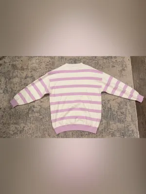 Final price Q2 White and Light Lavender Striped Crewneck Sweater thumbnail 4