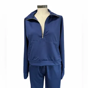 Women's Dark Blue Two Piece Casual Wear Pants and 3/4 Zip Top Size S #260801 thumbnail 4