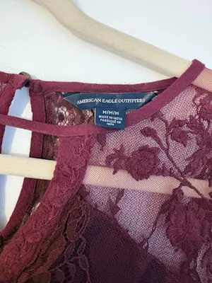 American Eagle Lace Burgundy Long Sleeve Blouse thumbnail 3