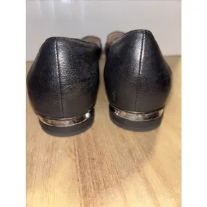 Sz 6 Black Leather Franco Sarto Loafers Silver Accent On Heel thumbnail 7