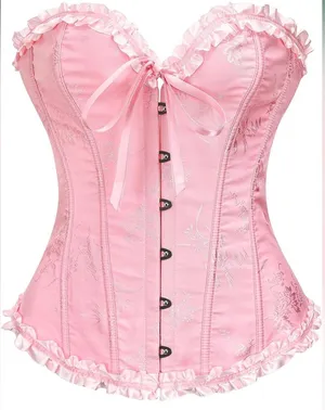 Pink Strapless Corset Top, Bustier Shapewear, Lace Waist Push Up thumbnail 1