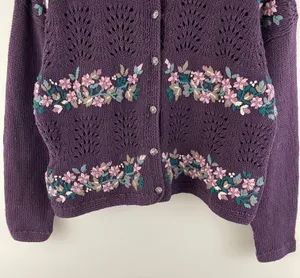 Christopher & Banks Vintage 90’s Purple Hand Embroidered Floral Knit Sweater thumbnail 4