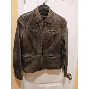 Alfani Leather “Distressed” Bronze Jacket Biker Moto Size L Zippers Fla… thumbnail 4