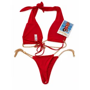 Mapale Red Gold Chain Bikini Set Multiway Adjustable Resort Collection S/M NWT Size undefined thumbnail 6