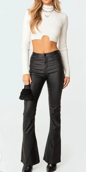 Edikted Faux Leather Flare Pants thumbnail 1