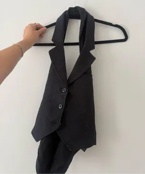 Free People black denim halter top M thumbnail 4