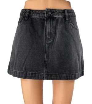 NEW Princess Polly Women Black High Waisted A Line Mini Denim Jean Skirt Size 8 thumbnail 1