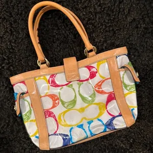 Coach Multicolor PVC Scribble Vachetta Leather Trim Tote Handbag Bag For Women thumbnail 6