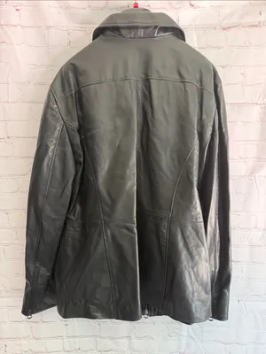 Italian Leather Bomber Black Zip-Front Jacket By CURGÉ EU Size 54 US 2XL thumbnail 4