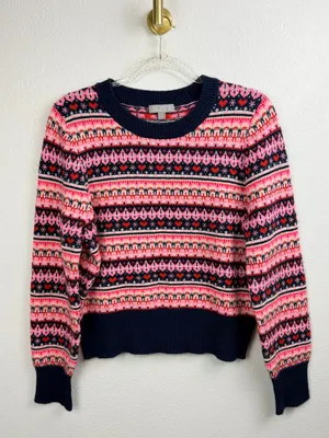 J. Crew Knit Pink Heart Winter Patterned Crewneck Sweater Size M thumbnail 2