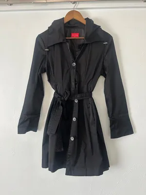 ELLE Black Fitted Belted Trench Coat thumbnail 1