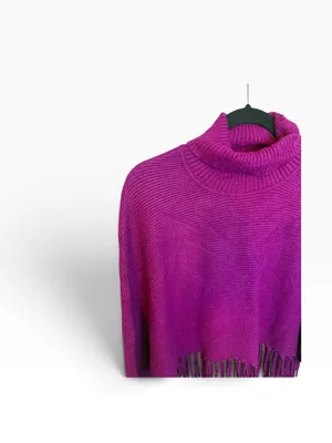 Yolly Italy Purple Fringe Turtleneck Poncho Sweater thumbnail 2