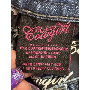 Rock & Roll Cowgirl Med Wash Bootcut Denim Jeans Low Rise Size 30x32 Rhinestones thumbnail 7