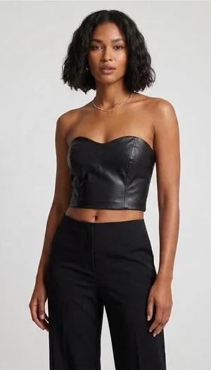 Aritzia TEN by Babaton Cindy Bustier Top Black Vegan Leather Strapless Cropped thumbnail 1
