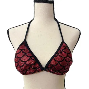 Living Dead Clothing Mermaid Bikini Top | Red Foil Triangle Goth Swimwear thumbnail 2