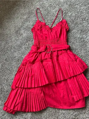 Nordstrom Hot Pink Tiered Pleated Mini Dress with Belt thumbnail 3