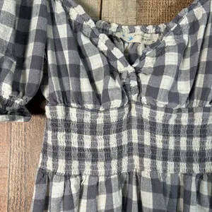 Her Entire Name Says Grace Gray White Gingham Smocked Milkmaid Mini Dress S Puff thumbnail 3