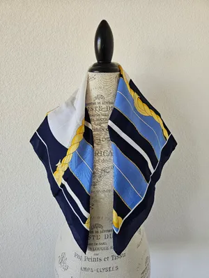 Vintage Nautical Square Scarf Gold Rope Link Navy Blue Sky Blue White 31x31​ thumbnail 2