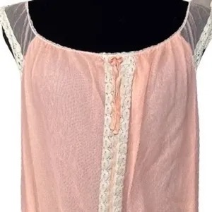 VTG THRASHED 50s 60s Peach Sheer Chiffon Nighty Coquette Grunge‎ Glam Babydoll thumbnail 3
