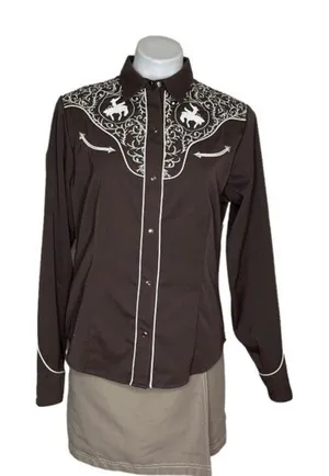 ROPER Brown Bucking Bronc Embroidered Western Snap Shirt Vintage Size Large thumbnail 1