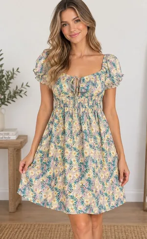 Blush Women's Medium Floral Puff Sleeve Dress thumbnail 1