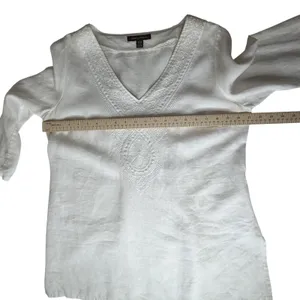 Tommy Bahama White Linen Embroidered V-Neck Tunic Top Medium Coastal Beachy thumbnail 12