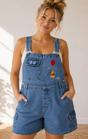 Vintage Winnie the Pooh Denim Shortalls Womens‎ 18W 20W Embroidered Overalls thumbnail 1