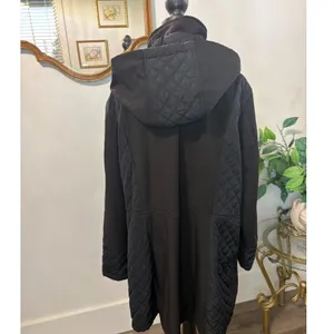 Liverpool Jeans Company Womens Black‎ Quilted Hooded Long Trench Coat Jacket thumbnail 5