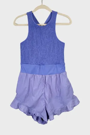 FP Movement Womens Romper Blue Breathless Sleeveless Smocked Shortsie Large thumbnail 1